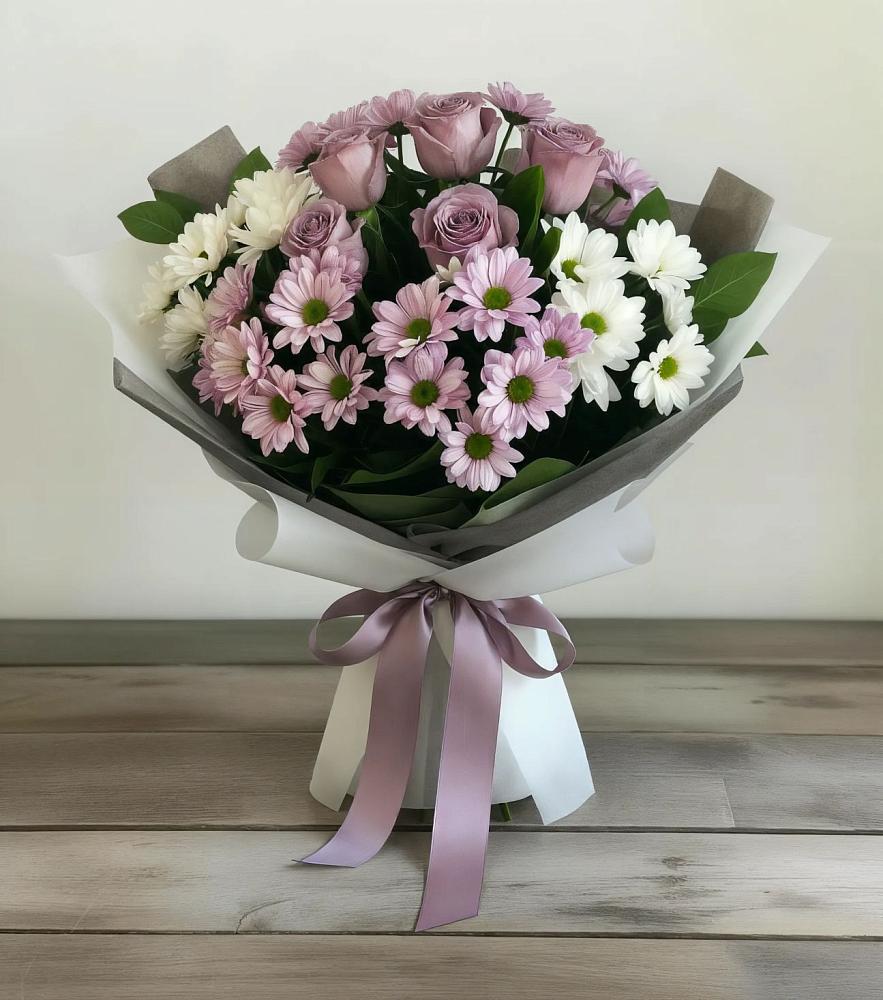 Букет цветов из: Хризантемы и Розы в Сусанино Ленинградская область
