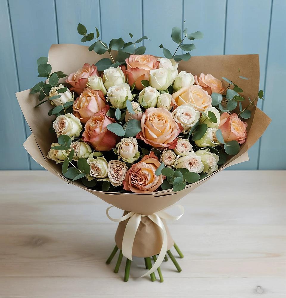 Букет цветов из: Альстромерии и Розы в Сусанино Ленинградская область