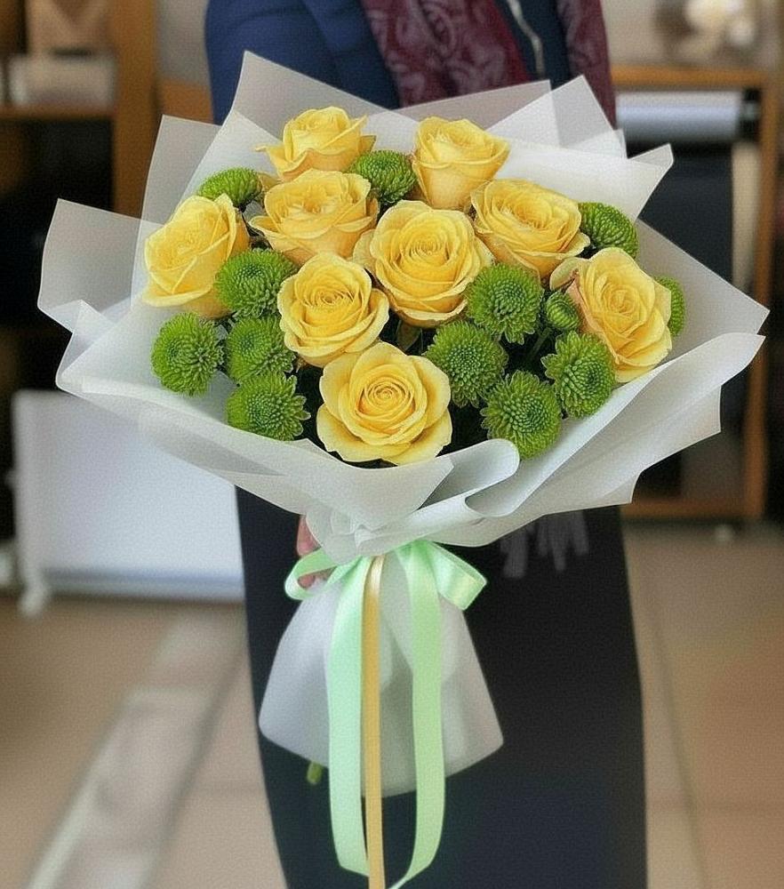 Букет цветов из: Хризантемы и Розы в Сусанино Ленинградская область