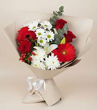 Букет цветов из:  Розы, Хризантемы, Герберы и Лилии в Сусанино Ленинградская область