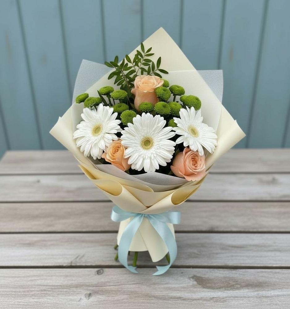 Букет цветов из: Герберы, Розы и Хризантемы в Сусанино Ленинградская область