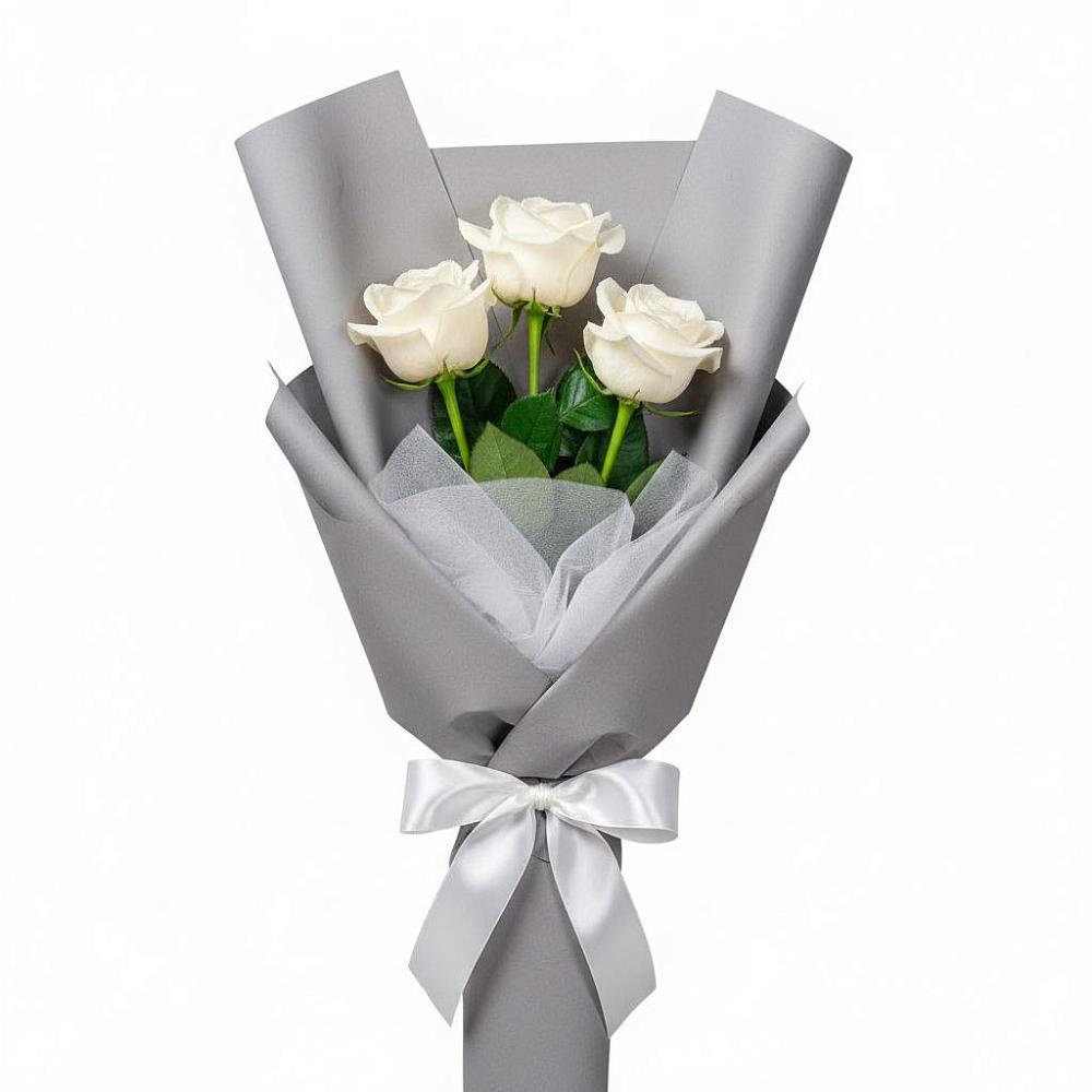 Букет 3 белые розы в Сусанино Ленинградская область