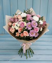 Букет цветов из:  Хризантемы, Розы и Альстромерии в Сусанино Ленинградская область