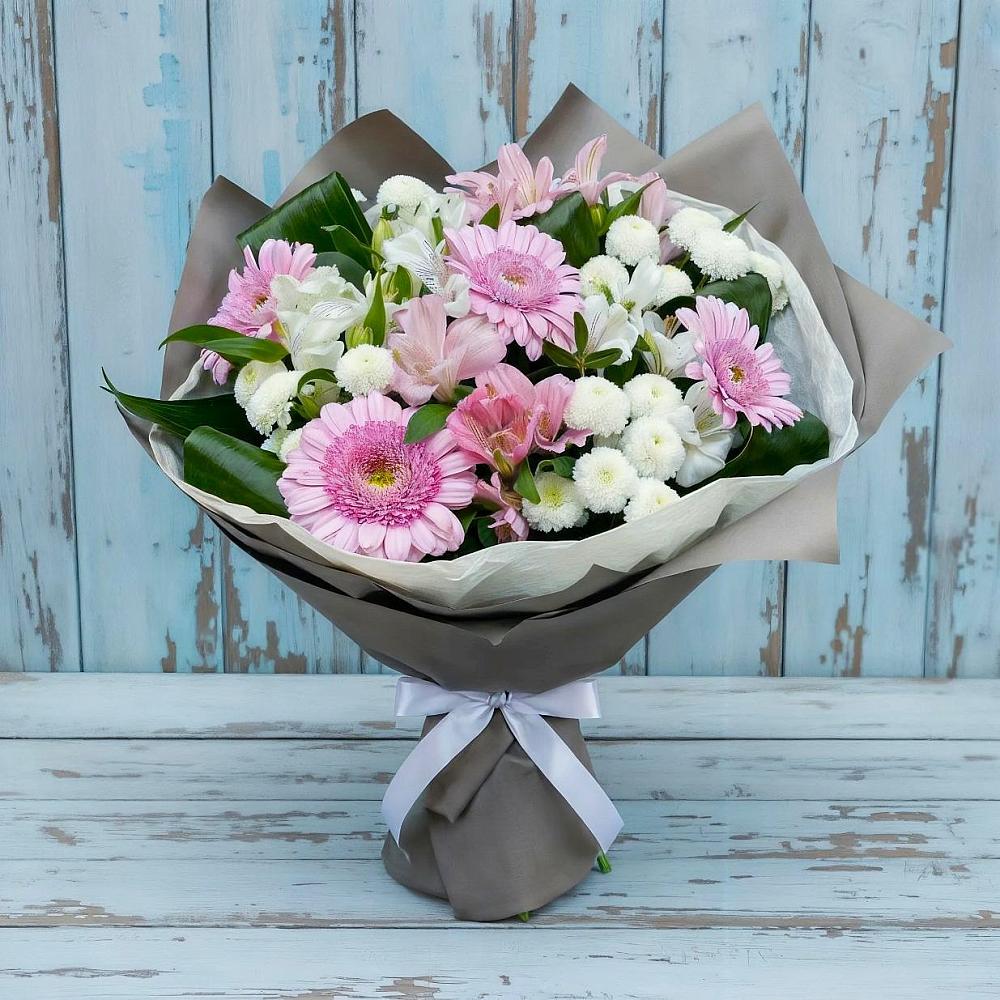 Букет цветов из: Герберы, Альстромерии и Хризантемы в Сусанино Ленинградская область